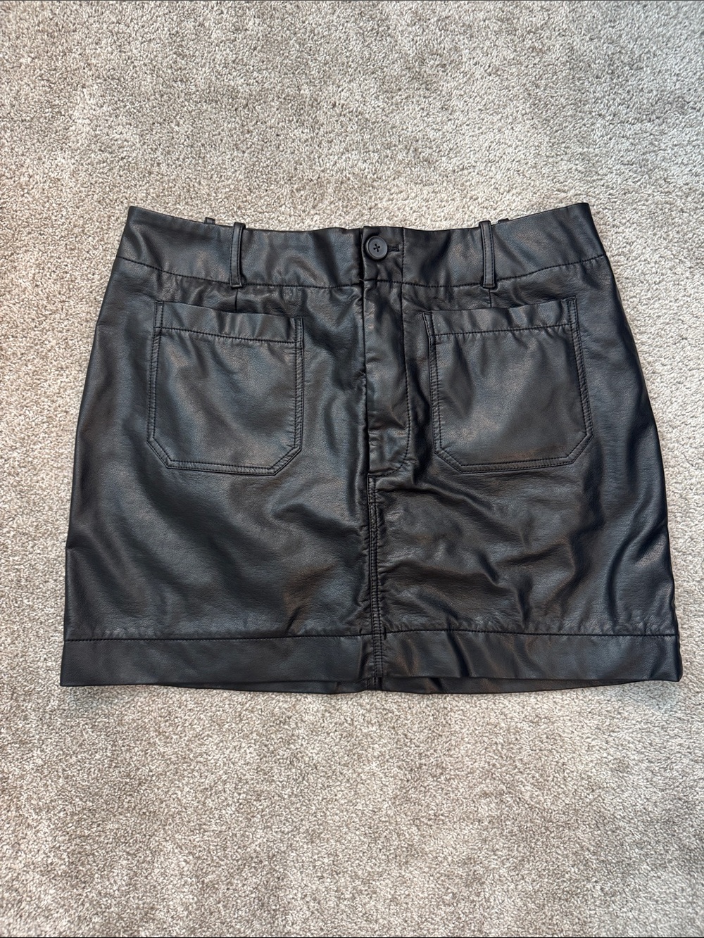 Maeve by Anthropology Black Faux Leather Mini Skirt with Front Pockets